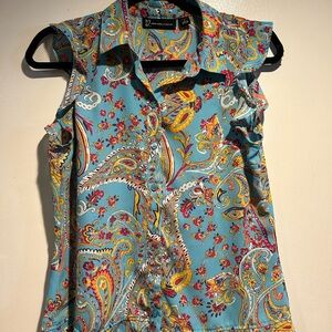 New York & Company Blue Paisley Button Down Shirt